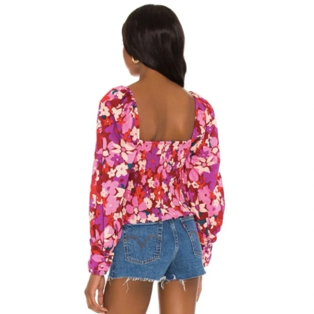 FREE PEOPLE Ariana Smocked Bodice Puff Sleeve Floral Top  Size Small